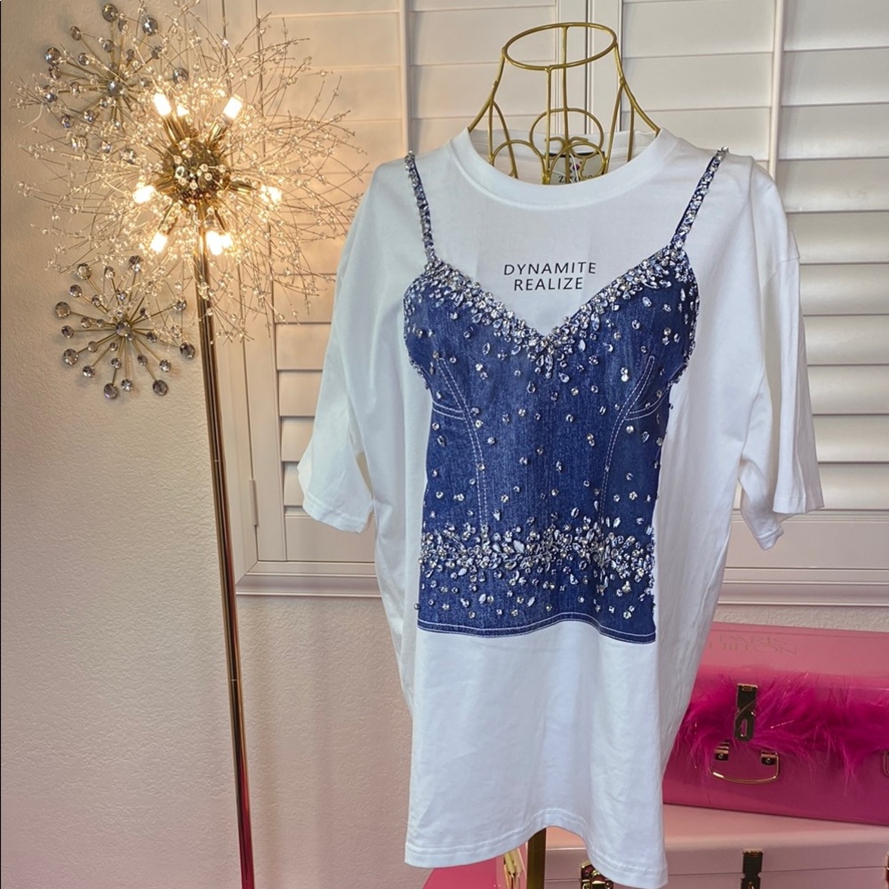 Rhinestone Denim Illusion Tee